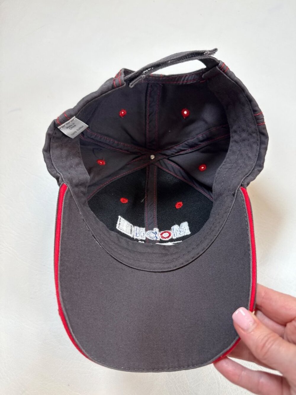 Mobil 1 Racing Adjustable Cotton Hat Gray Red Embroidery Stitching - Picture 5 of 7